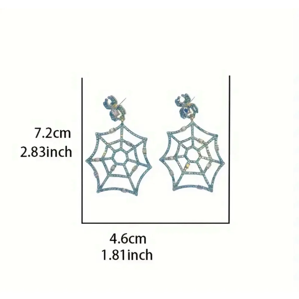 Blue Rhinestone Spider Web Stud Back Drop Earrings